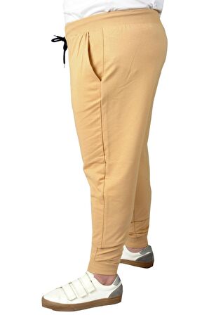 Mode XL Büyük Beden Eşofman Altı DarPaça  Baskılı 20507 Bej