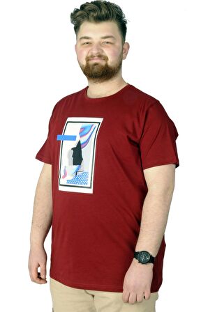 Mode XL Büyük Beden Tshirt Baskılı Flu 22152 Bordo