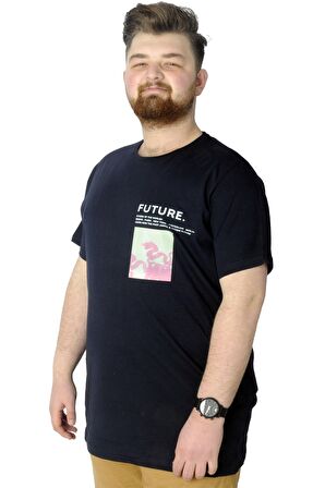 Mode XL Büyük Beden T-Shirt Baskılı Future 22154 Lacivert