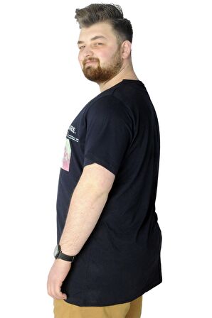 Mode XL Büyük Beden T-Shirt Baskılı Future 22154 Lacivert