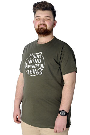 Mode XL Büyük Beden T-Shirt Baskılı Powerfull 22155 Haki