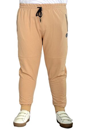Mode XL Büyük Beden Eşofman Altı DarPaça  Zippered 22501 Bej