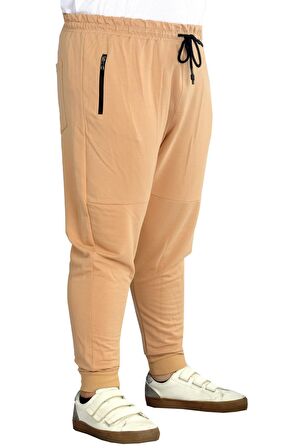 Mode XL Büyük Beden Eşofman Altı DarPaça  Zippered 22501 Bej