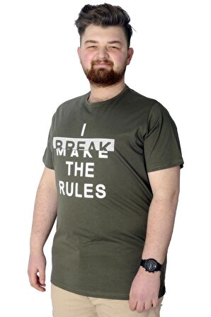 Mode XL Erkek T shirt Baskılı Break Make The Rules 22150 Haki