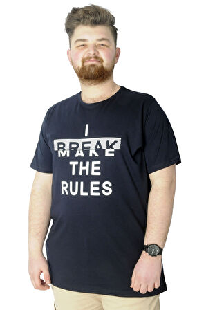 Mode XL Erkek T shirt Baskılı Break Make The Rules 22150 Lacivert