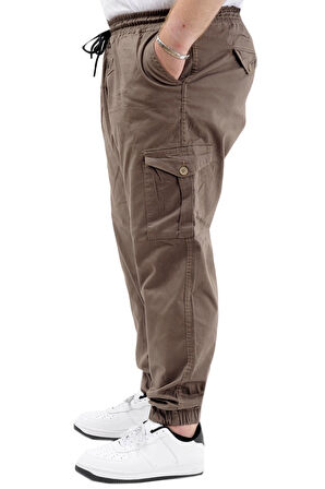 Mode XL Büyük Beden Erkek Keten Kargo Jogger Valencia 21911 Toprak