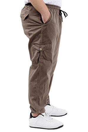 Mode XL Büyük Beden Erkek Keten Kargo Jogger Valencia 21911 Toprak