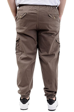 Mode XL Büyük Beden Erkek Keten Kargo Jogger Valencia 21911 Toprak