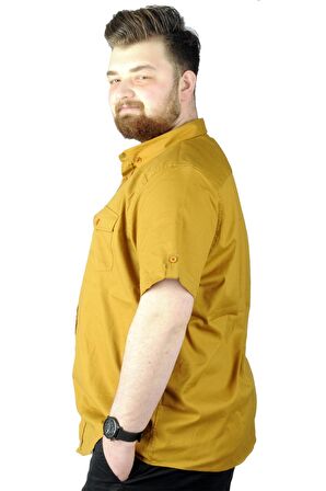 Mode XL Büyük Beden Gömlek KKol Çift Cep Kapaklı 20361 Kahve