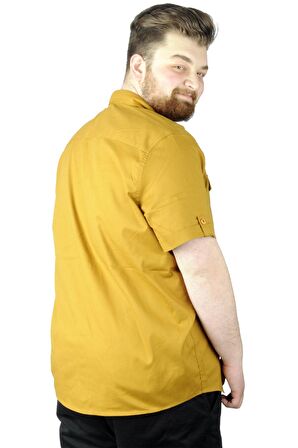 Mode XL Büyük Beden Gömlek KKol Çift Cep Kapaklı 20361 Kahve