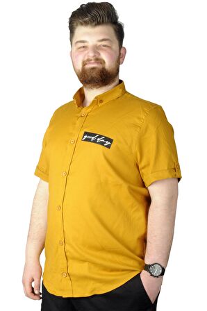Mode XL Büyük Beden Gömlek Baskılı God Day 22366 Hardal