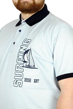 Mode XL Büyük Beden T-Shirt Polo Surfing 22328 Mavi