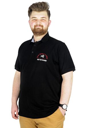 Mode XL Büyük Beden T-Shirt Polo New World 22339 Siyah