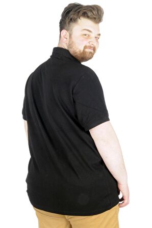 Mode XL Büyük Beden T-Shirt Polo New World 22339 Siyah