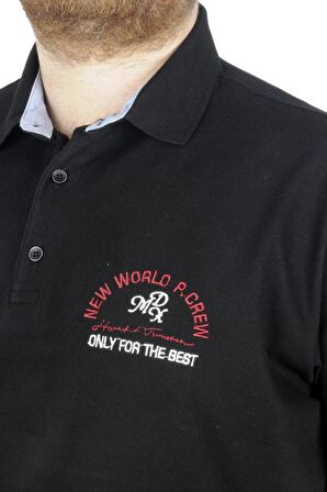 Mode XL Büyük Beden T-Shirt Polo New World 22339 Siyah