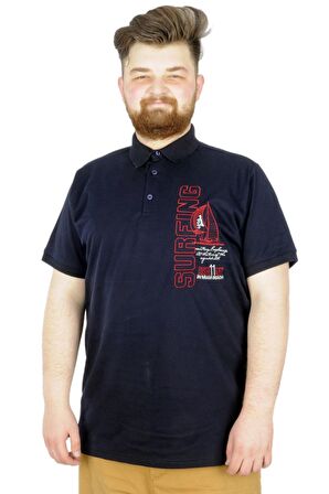 Mode XL Büyük Beden T-Shirt Polo Surfing 22328 Lacivert