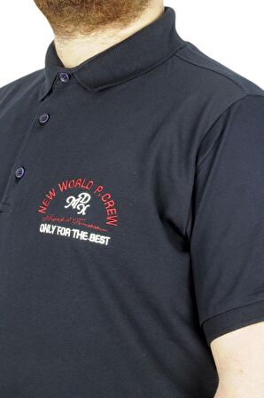 Mode XL Büyük Beden T-Shirt Polo New World 22339 Lacivert