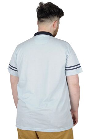 Mode XL Büyük Beden T-Shirt Polo Sleeve Striped 22336 Mavi