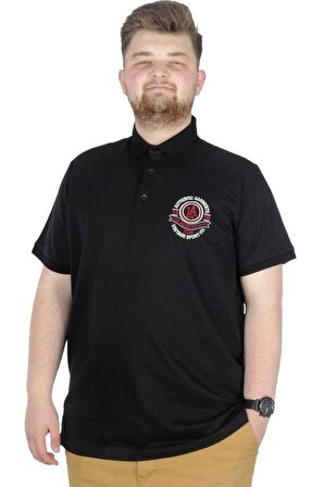 Mode XL Büyük Beden T-Shirt Polo Los Angeles 22347 Siyah