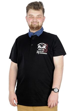 Mode XL Büyük Beden T-Shirt Polo Modx Club 22351 Siyah