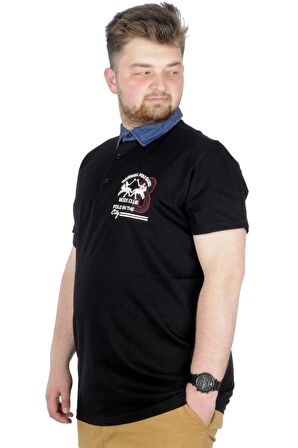 Mode XL Büyük Beden T-Shirt Polo Modx Club 22351 Siyah
