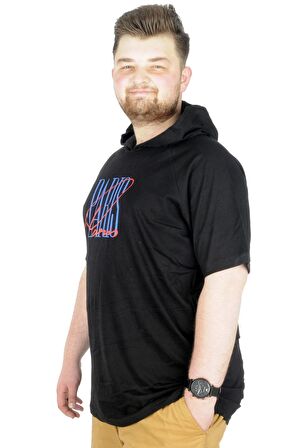 Mode XL Büyük Beden T-Shirt Kapşonlu Paris 22174  Siyah