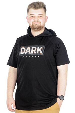 Mode XL Büyük Beden T-Shirt Kapşonlu Dark 22176 Siyah