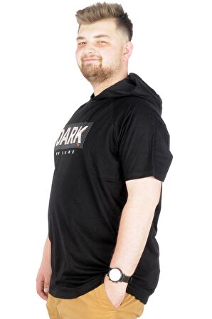 Mode XL Büyük Beden T-Shirt Kapşonlu Dark 22176 Siyah