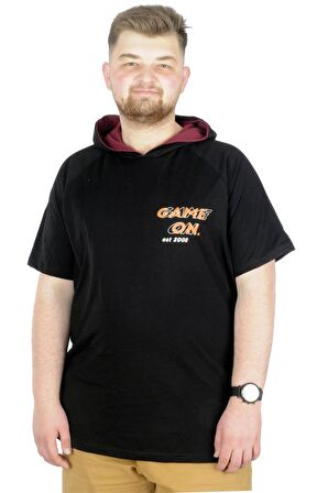 Mode XL Büyük Beden T-Shirt Kapşonlu Game On 22177 Siyah