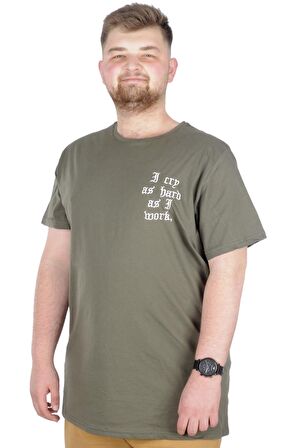 Mode XL Büyük Beden T-Shirt Bisiklet Yaka Work 22179 Haki