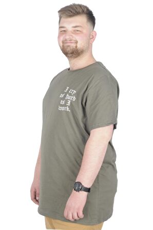 Mode XL Büyük Beden T-Shirt Bisiklet Yaka Work 22179 Haki