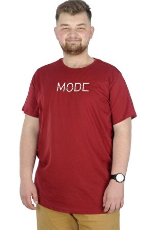 Mode XL Büyük Beden T-Shirt Bisiklet Yaka Mode 22180 Bordo