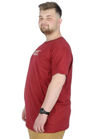 Mode XL Büyük Beden T-Shirt Bisiklet Yaka Mode 22180 Bordo