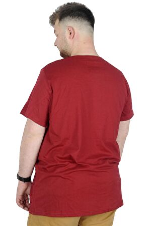 Mode XL Büyük Beden T-Shirt Bisiklet Yaka Mode 22180 Bordo