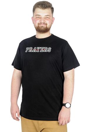 Mode XL Büyük Beden T-Shirt Bis Yaka Prayers 22185 Siyah