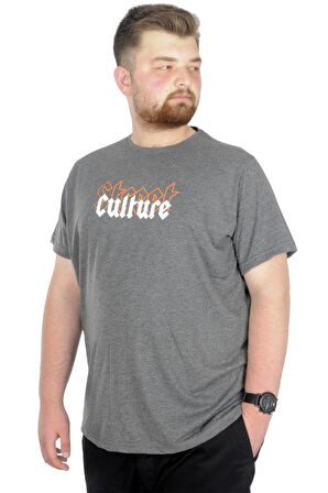 Mode XL Büyük Beden T-Shirt Bis Yaka Culture 22191 Antramelanj