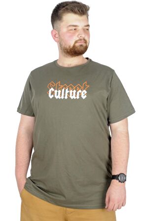 Mode XL Büyük Beden T-Shirt Bis Yaka Culture 22191 Haki