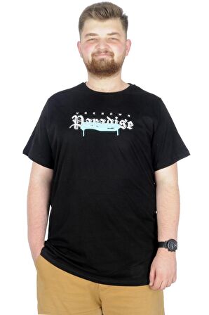 Mode XL Büyük Beden T-Shirt Bis Yaka Paradise 22199 Siyah