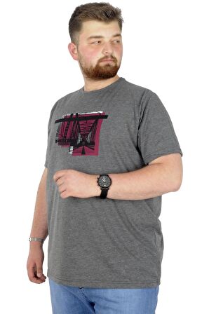 Mode XL Büyük Beden T-Shirt Bisiklet Yaka Bridge 22167 Antramelanj