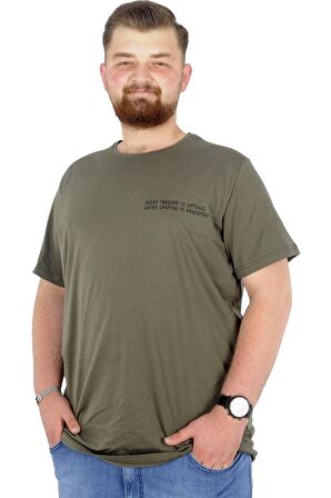 Mode XL Büyük Beden T-Shirt Bisiklet Yaka Human 22168 Haki