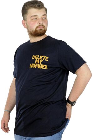 Mode XL Büyük Beden T-Shirt Bisiklet Yaka Delete 22169 Lacivert
