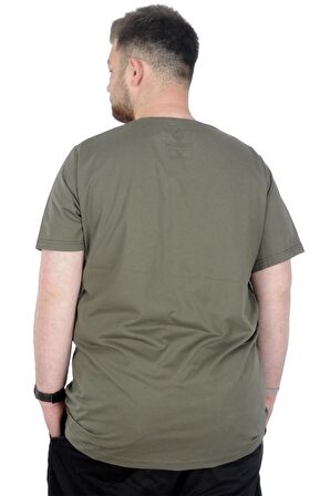 Mode XL Büyük Beden T-Shirt Bisiklet Yaka Birds 22172 Haki