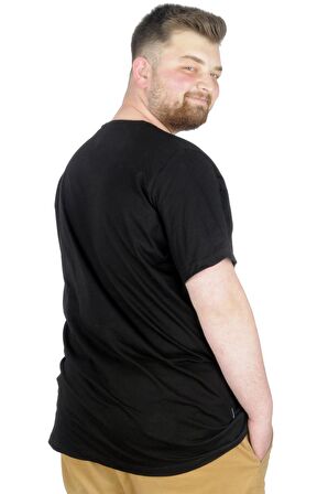 Mode XL Büyük Beden T-Shirt Bis Yaka Man Official 22192 Siyah