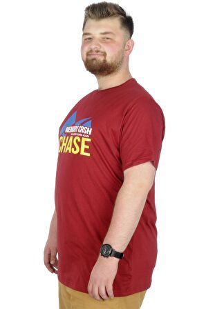 Mode XL Büyük Beden T-Shirt Bis Yaka Chase 22193 Bordo