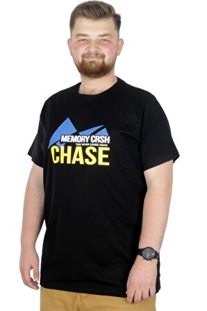 Mode XL Büyük Beden T-Shirt Bis Yaka Chase 22193 Siyah