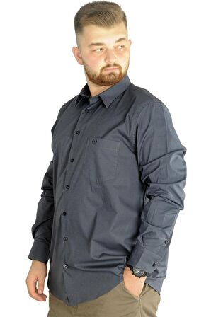 Mode XL Büyük Beden Erkek Klasik Cepli Gömlek Likralı 20350 Antrasit