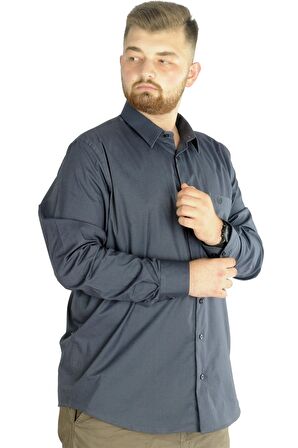 Mode XL Büyük Beden Erkek Klasik Cepli Gömlek Likralı 20350 Antrasit