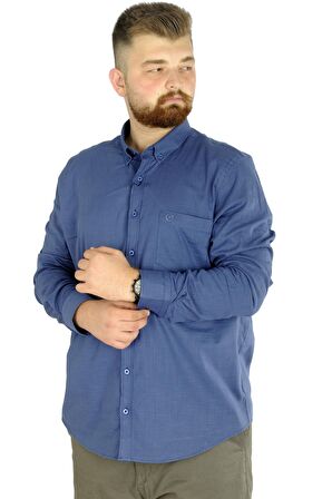 Mode XL Büyük Beden Erkek Keten Cepli  Gömlek 20386 Indigo