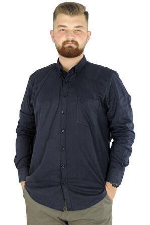 Mode XL Büyük Beden Erkek Keten Cepli  Gömlek 20386 Lacivert
