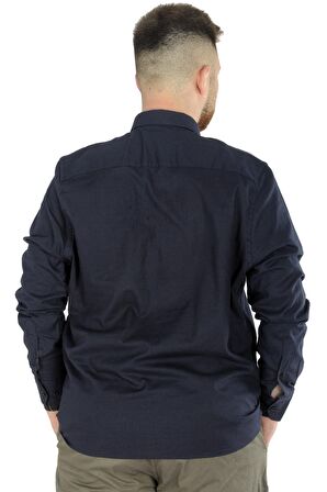 Mode XL Büyük Beden Erkek Keten Cepli  Gömlek 20386 Lacivert